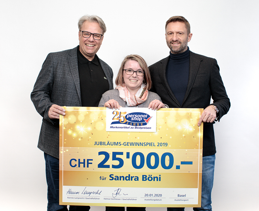 2019: Frau Sandra Boeni freut sich über CHF 25.000 